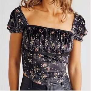 Free People Louise Floral Velvet Crop Top